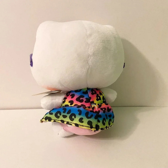 Hello Kitty Ty Beanie Babies Sanrio Plush 6 Inch Purple Glasses Rainbow Dress - Picture 2 of 14